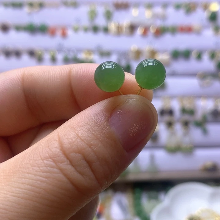 和田玉银S925镶嵌耳饰