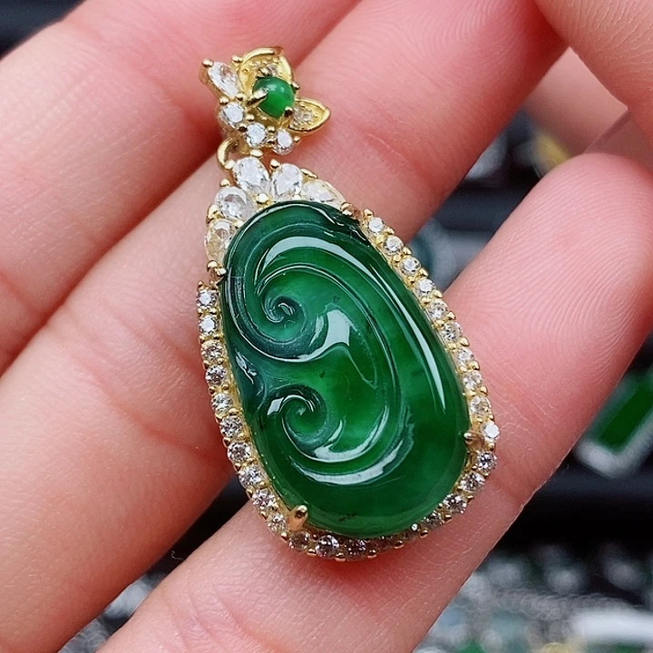 翡翠戒指银S925镶嵌吊坠