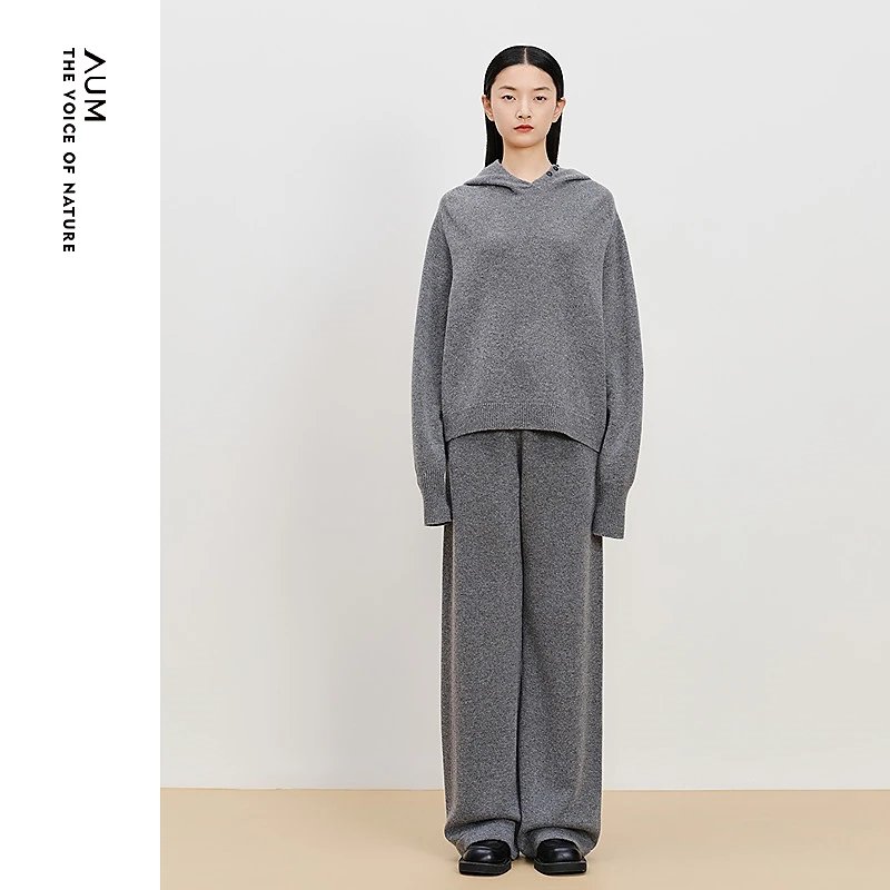 AUM运动时尚休闲宽松舒适灰色连帽针织衫M1EG4SF7M/M1EG4SF6M