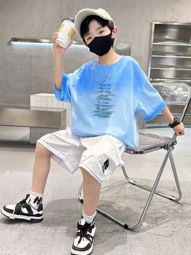 【纯棉】男童夏季扎染渐变短袖T恤儿童夏款时尚半袖上衣中大童休闲