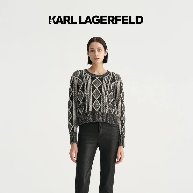 KARL LAGERFELD卡尔拉格斐秋短款提花针织套头衫老佛爷E37W2063