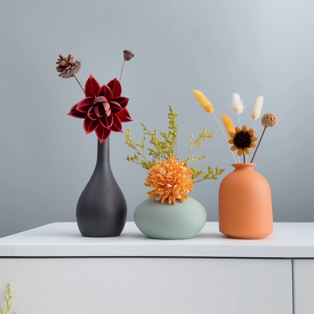瓷片陶瓷花瓶摆件含花总高约20-30cm