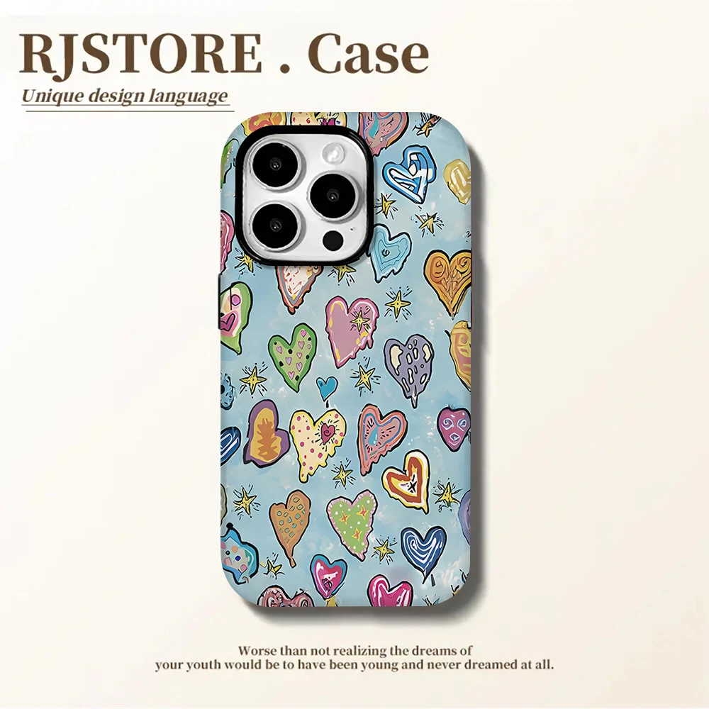 雅天立满屏涂鸦爱心适用iPhone16苹果菲林手机壳华为vivo小米oppo