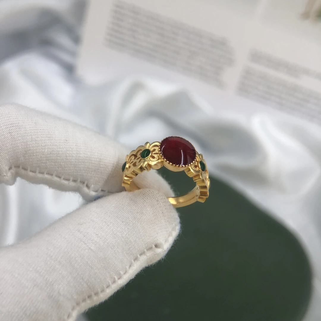 足银珐琅戒指 足银戒指  珐琅鎏彩戒指