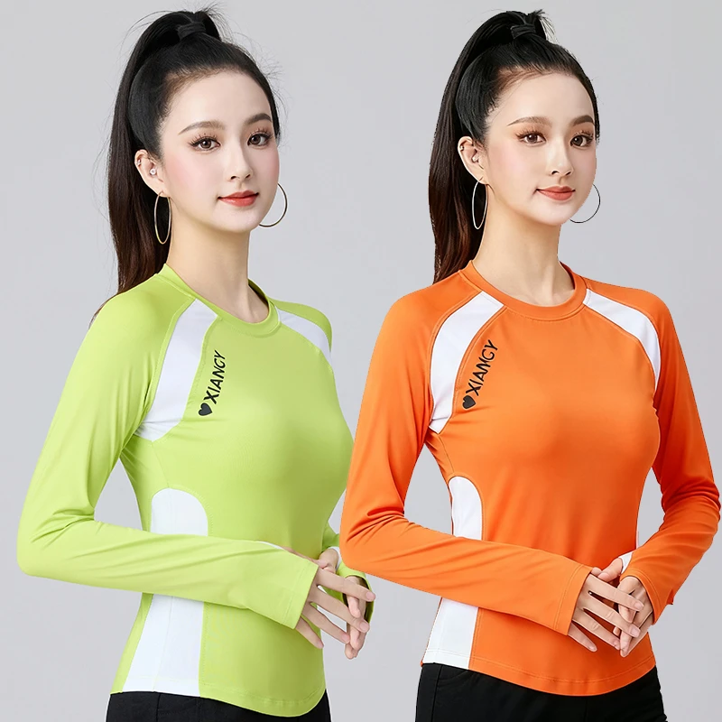 速干衣户外穿新款拼接健身操跳操衣服广场舞服圆领瑜伽跑步运动服