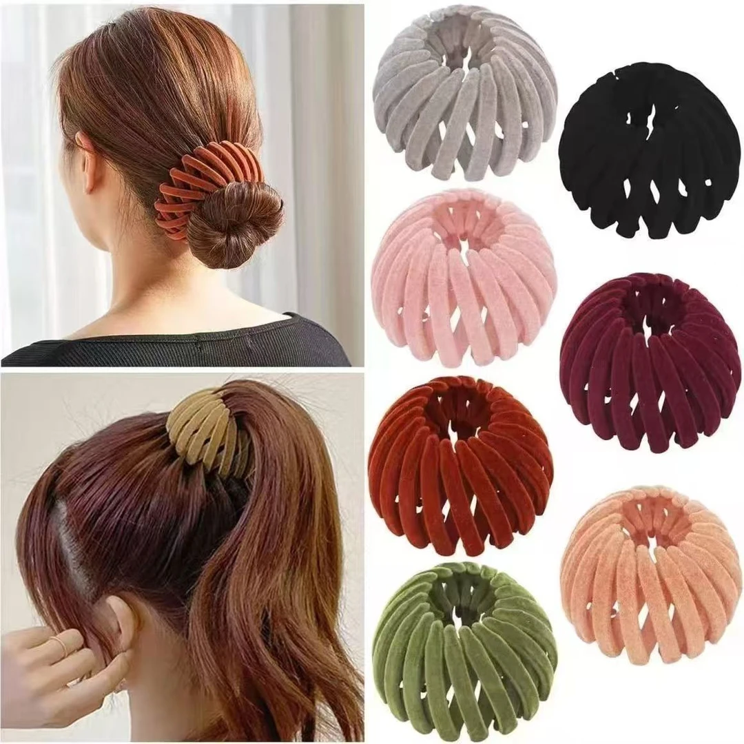 绒面鸟巢盘发器造型神器发夹后脑勺高马尾丸子头抓夹懒人神器发圈