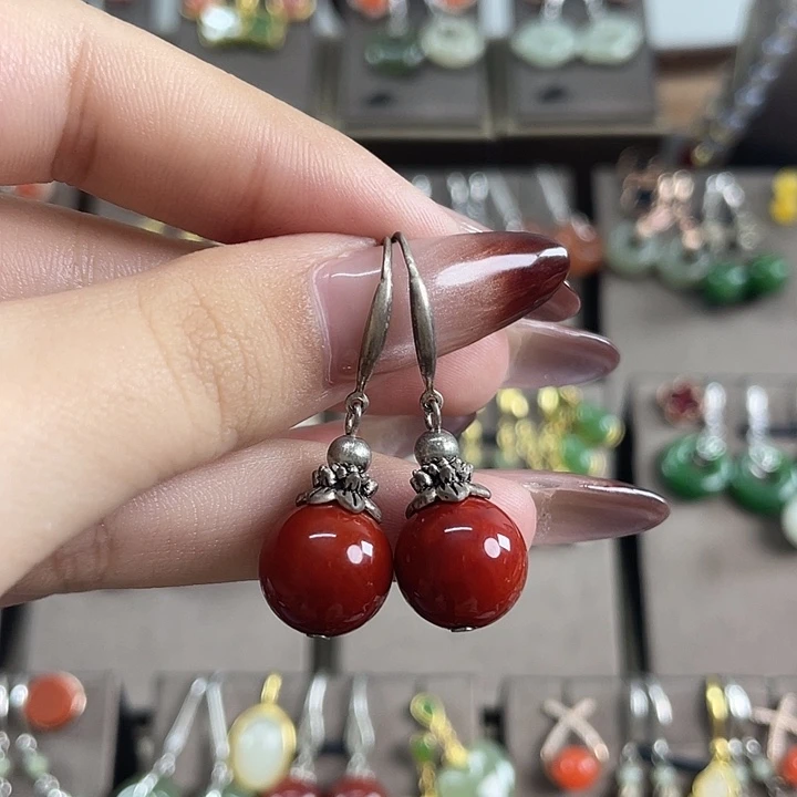 玛瑙/玉髓银S925镶嵌耳饰12左右