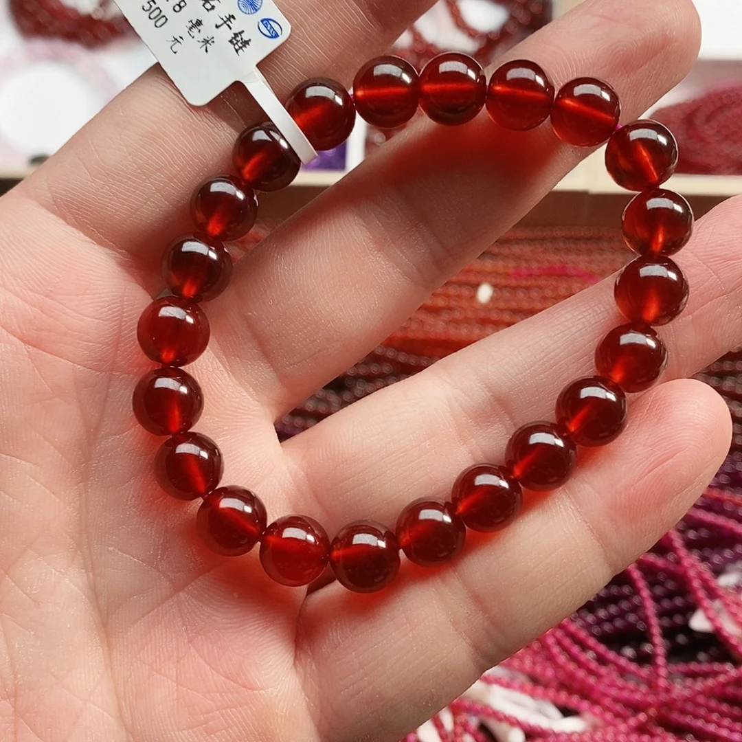 石榴石手链未镶嵌冰***高8.8mm9A橙红
