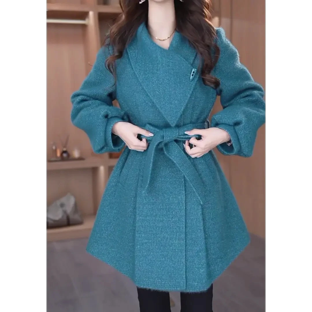 甜甜女装秋冬新款架棉时尚修身显瘦中长款外套大衣女毛呢外套