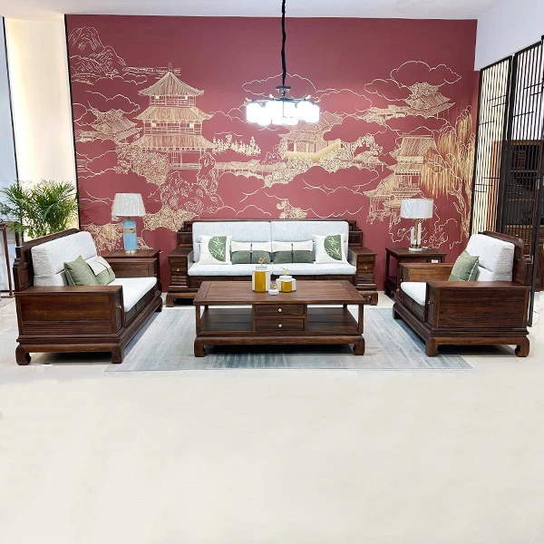 全原木SY809大款沙发 新中式厚垫/薄垫全榫卯全实木客厅虎脚沙发