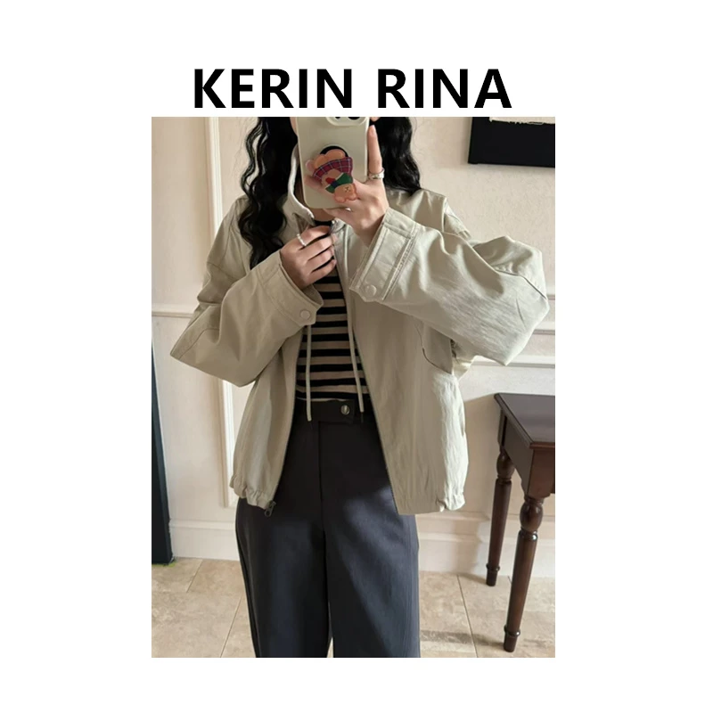 Kerin {男友风}--复古工装外套25春立领拉链抽绳上衣