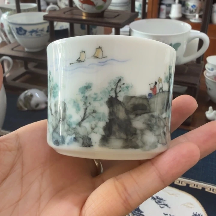 醴陵釉下手绘山水人物主人杯陶瓷