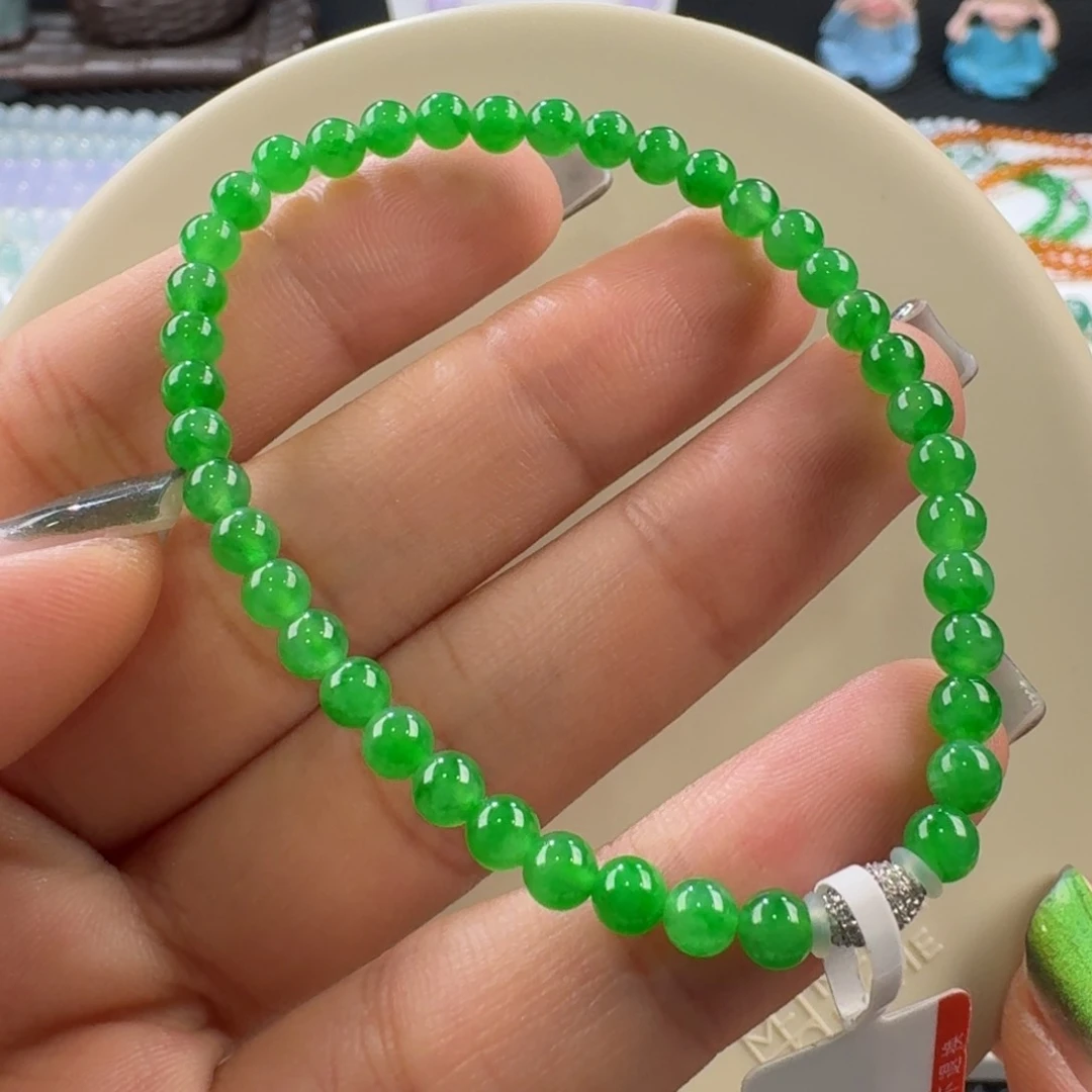 翡翠手链未镶嵌高冰正阳绿手串卡4.5/4.2 正阳！
