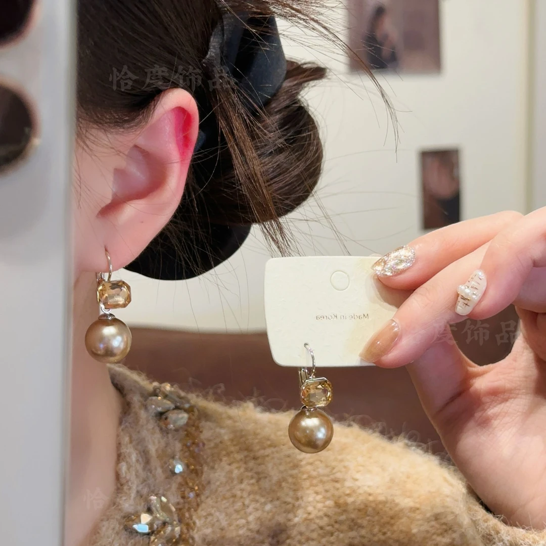 铜合金仿珍珠耳饰 【恰度】轻奢高级感香槟色锆石珠珠耳钉