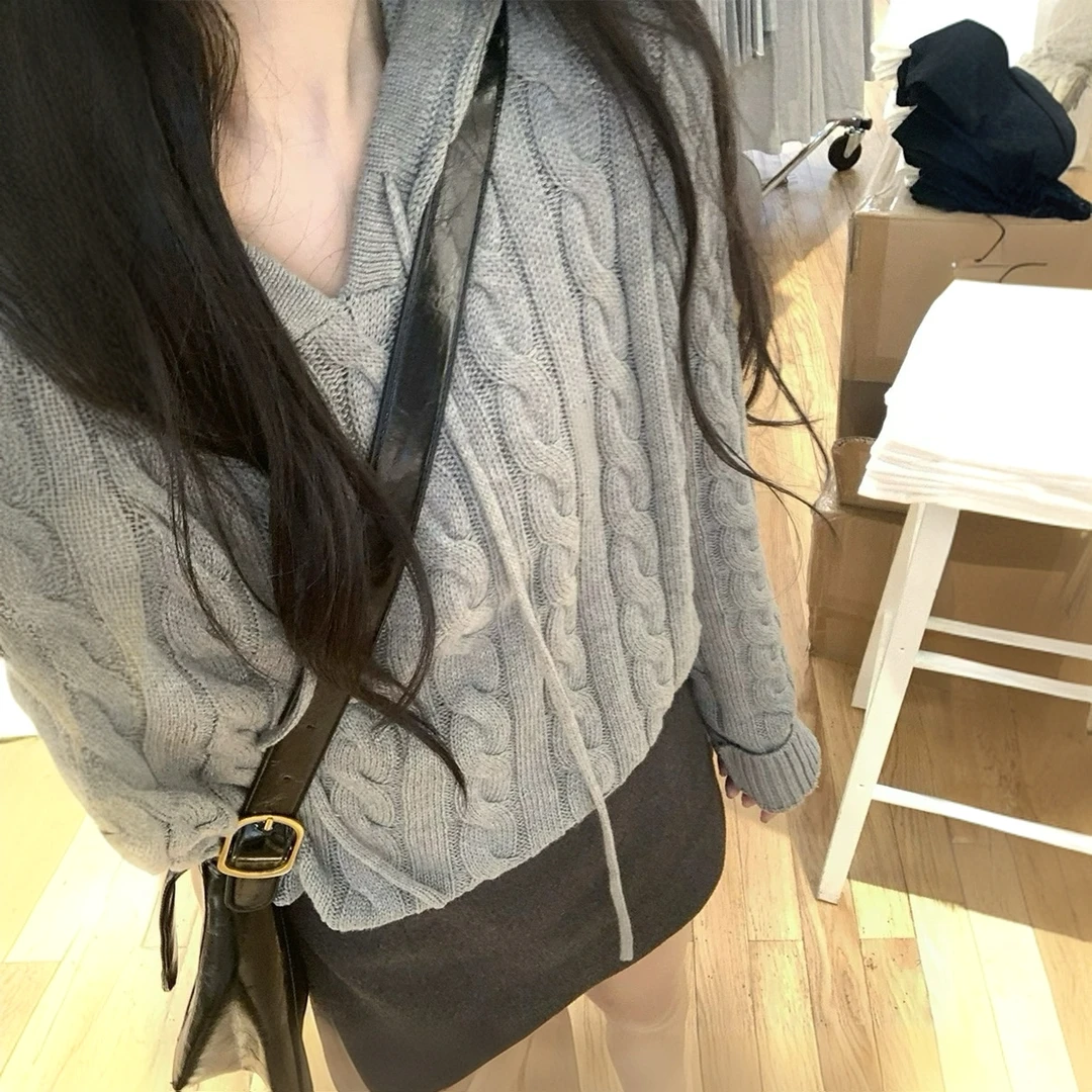 [TONFUNLY]新款连帽毛衣复古时尚百搭纯色内搭毛衣打底