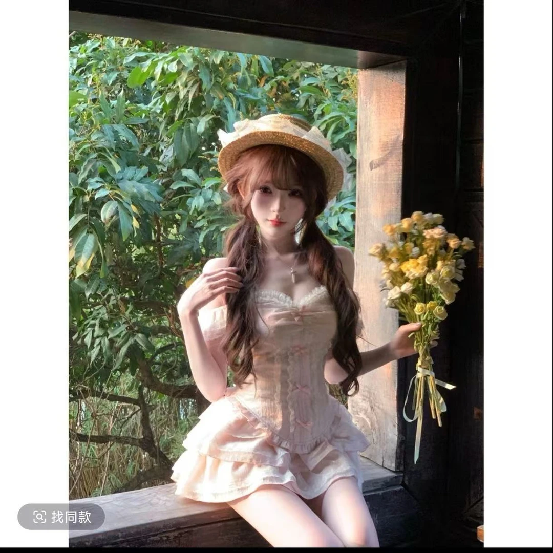 粉雾玫瑰 夏季纯欲风小众设计上衣+半裙