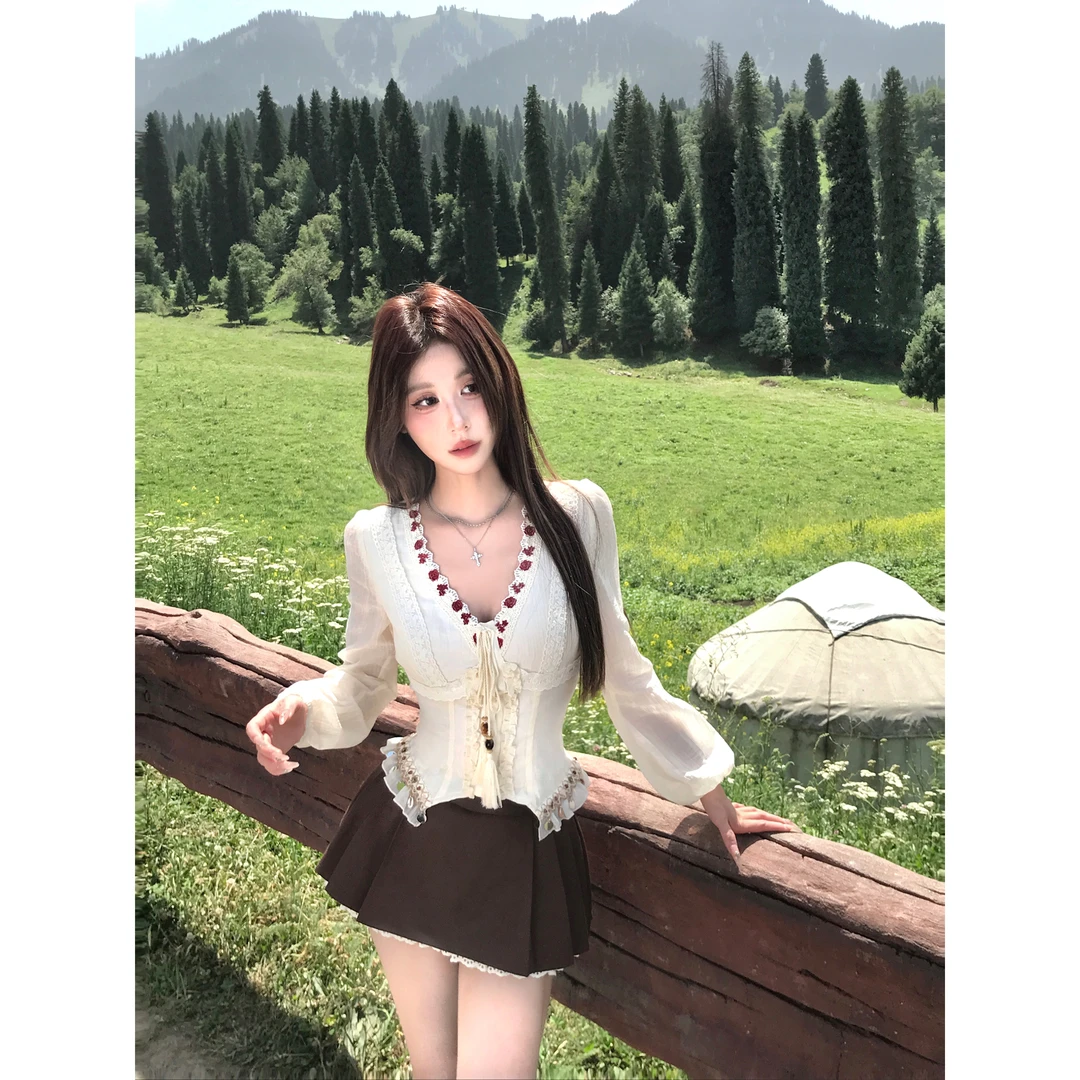 Mejiu【赛里木湖】辣妹时尚套装秋季性感上衣百褶半裙纯欲