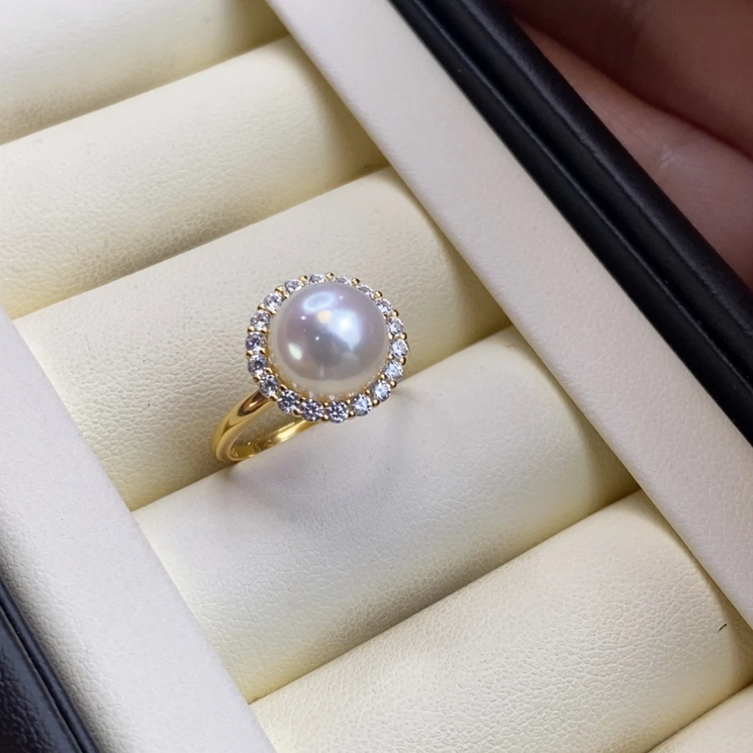 戒指淡水珍珠银S925镀金镶嵌特价微瑕