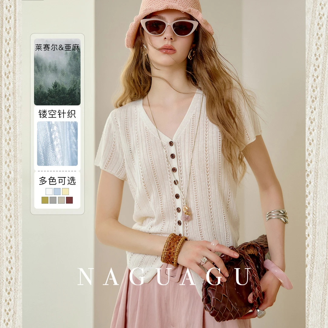 【贝拉镂空衫】優质天丝亚麻针织衫FX2ZS0892-A