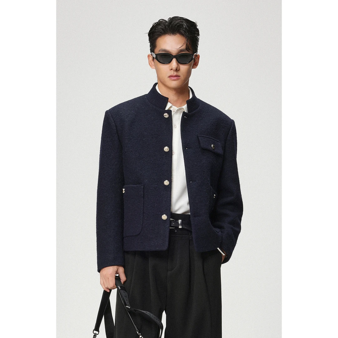 小立领短款小香风羊毛外套男士宽松复古厚款时尚羊驼毛呢夹克63