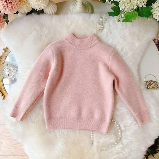【恩姐定制】冬季童装加厚女童儿童气质浅粉毛衣毛衫ENF33523
