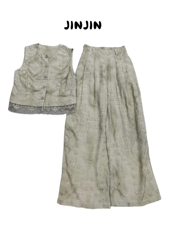 【JINJIN】2025夏季新款小众设计款套装马甲+长裤（9052)NO退NO换