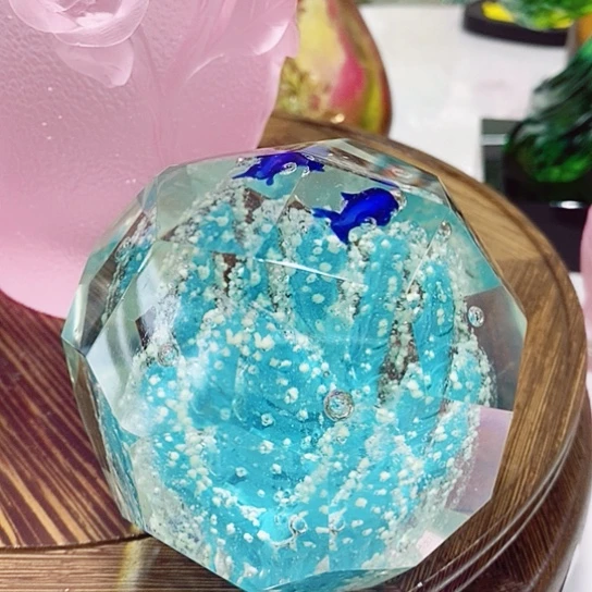 琉璃高度8厘米水晶钻石面花球夜光