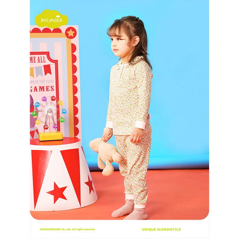 moimoln小云朵童装春季新款女宝家居服内衣套装女童秋衣秋裤