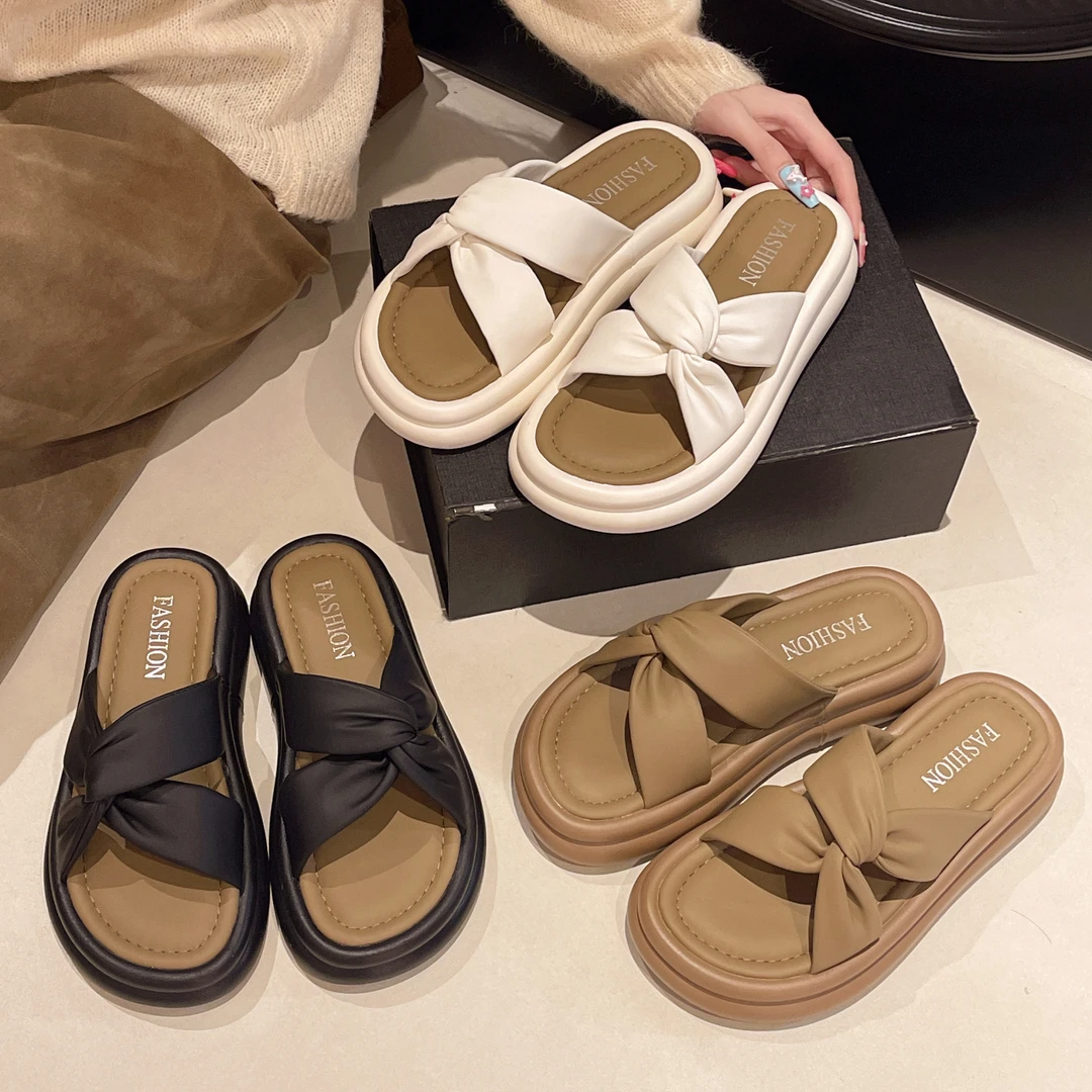 凉女网红时尚休闲百搭夏季复古外穿小众厚底交叉凉拖女外穿