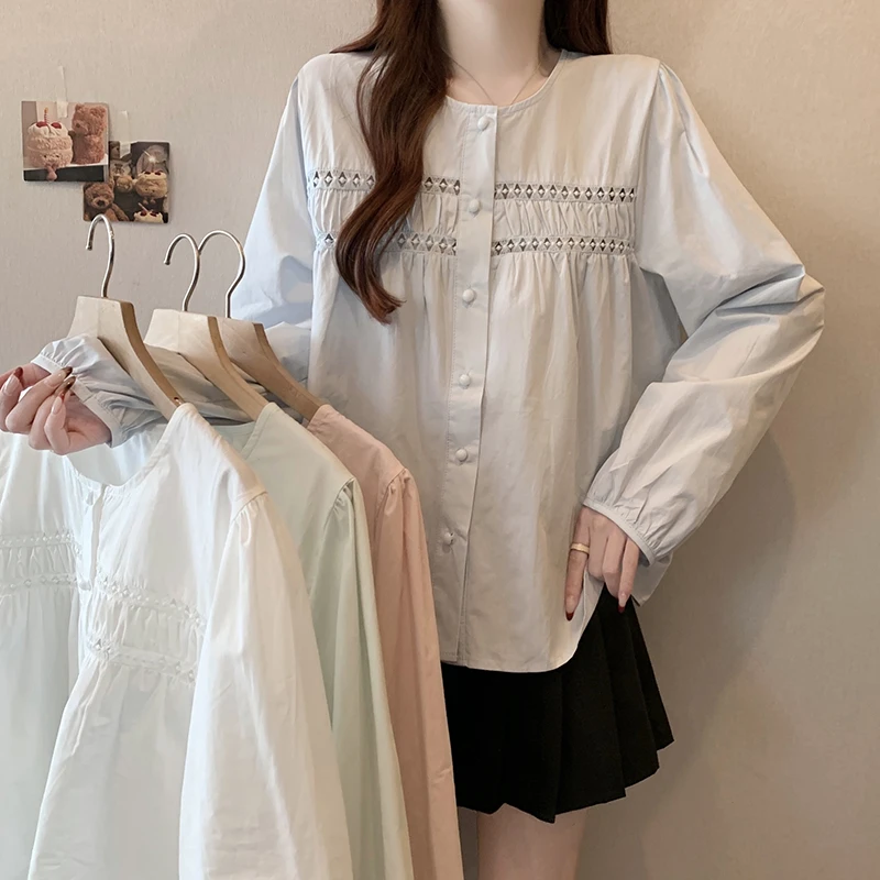 2025春装新款胖mm大码女复古蕾丝缕空减龄显瘦衬衫上衣