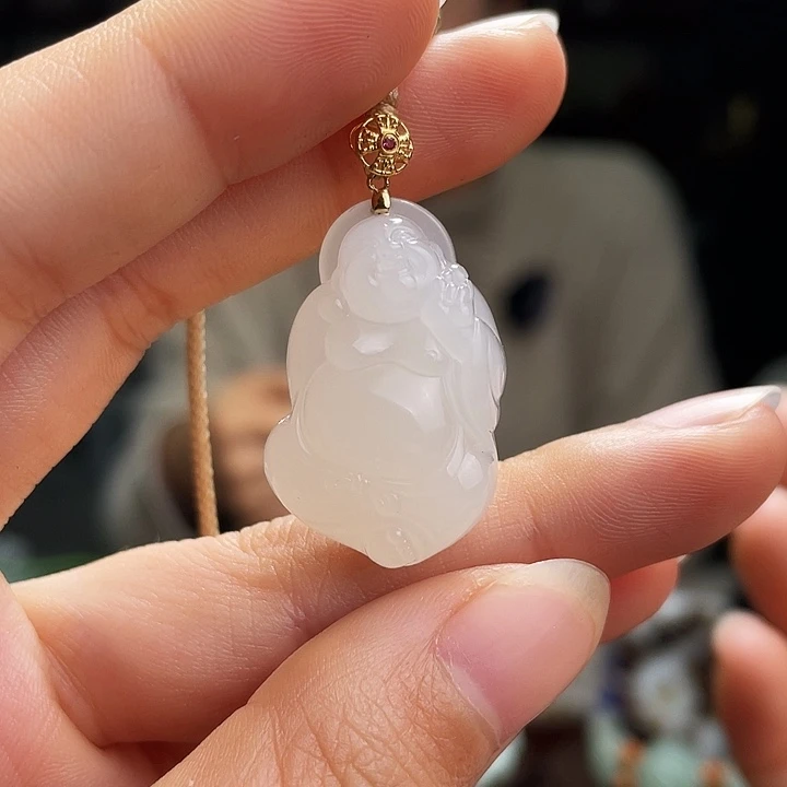 和田玉挂件18K金镶嵌定制发货