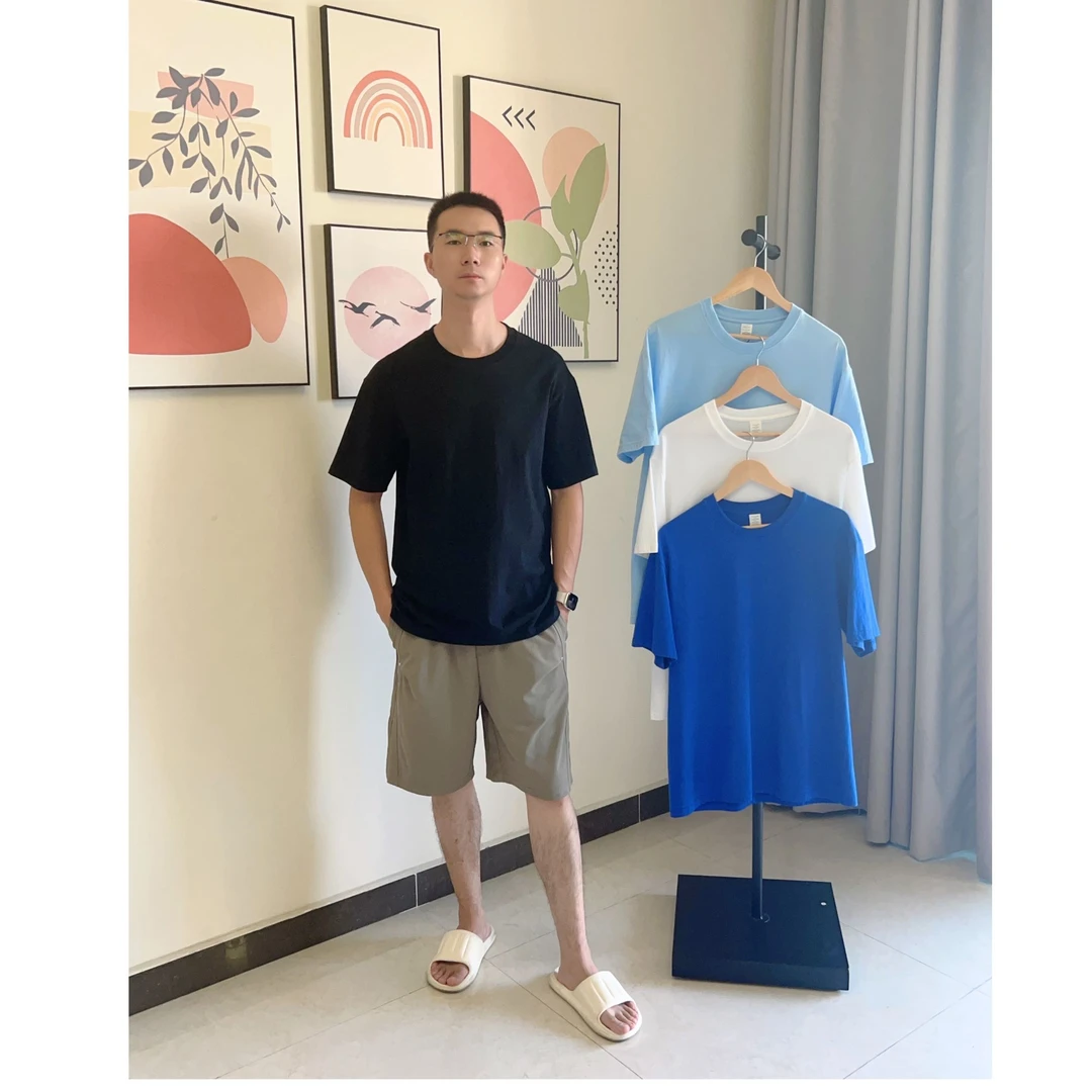 薄款宽松标准休闲夏季透气圆领T恤纯色短袖青年男士男款运动舒适