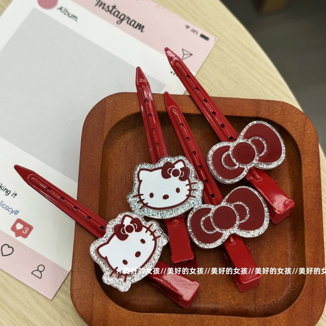 hellokitty发夹定型夹子无痕卡通可爱红色KT猫发夹大号少女心甜美