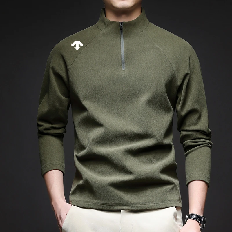 【奥特莱斯撤柜】秋冬长袖潮流男士纯色立领T恤半拉链保暖打底衫男