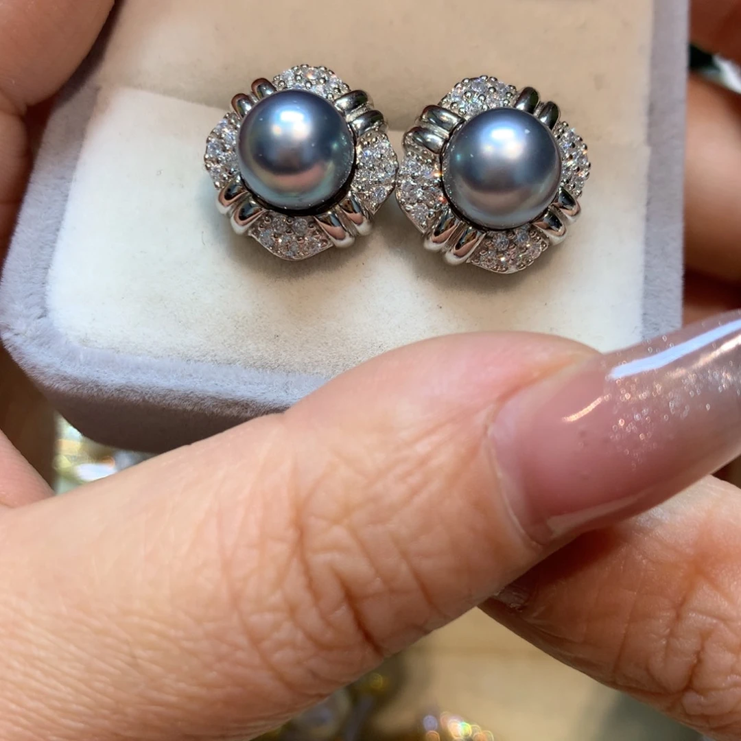 海水珍珠耳饰银S925镶嵌