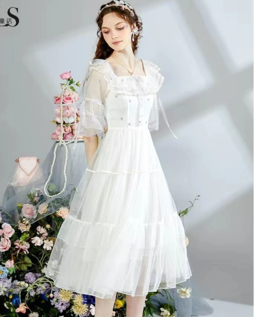 新款夏季中长款浪漫公主风连衣裙甜美仙女裙
