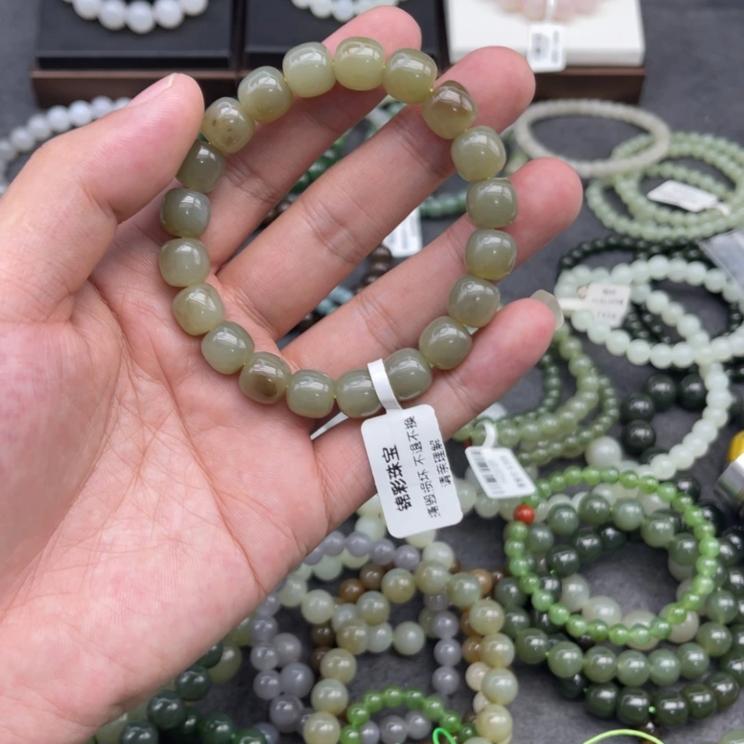 和田玉未镶嵌手串卡10直切珠