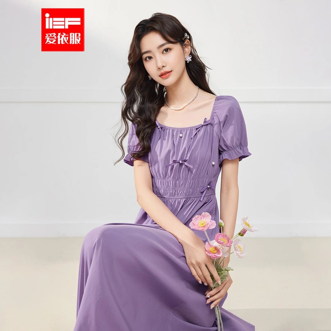 IEF/爱依服2025新款夏季优雅高级显瘦温柔女人味梭织连衣长裙