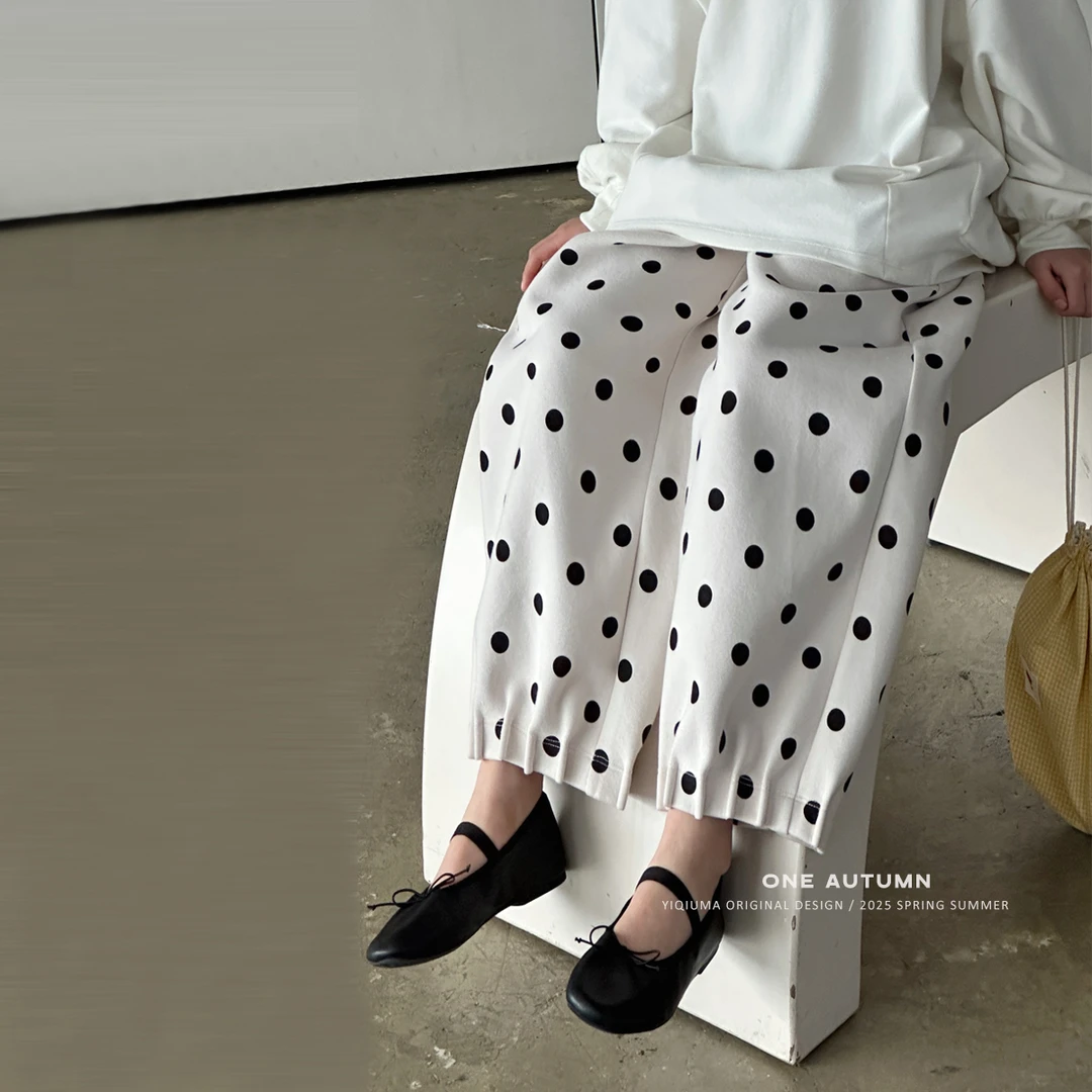 现货「UNO AUTUNNO」【珍珠奶茶】女中大童休闲波点长裤CP65