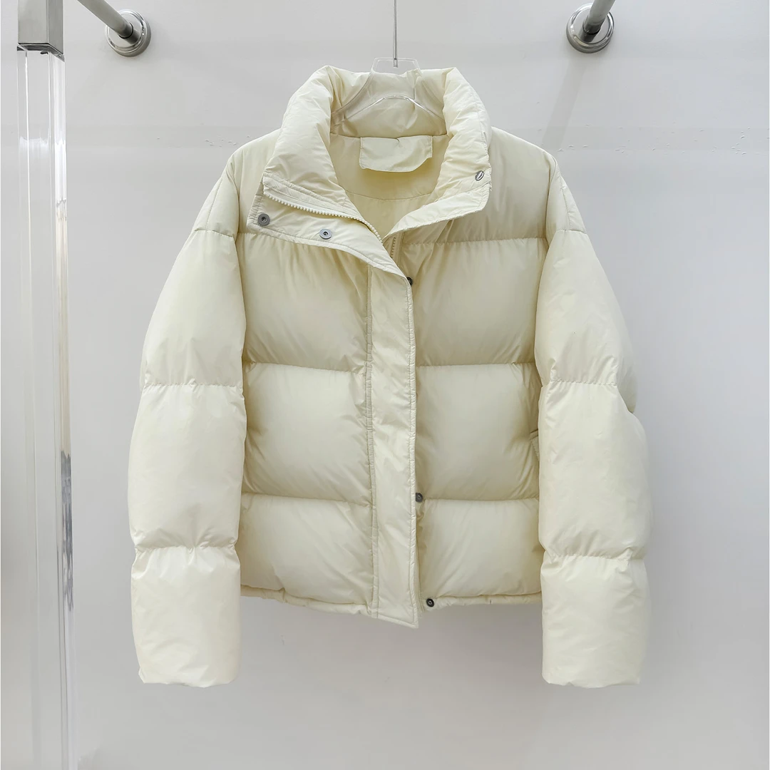95白鸭绒短款羽绒服女冬季外套2025新款立领面包服简约加厚羽绒袄