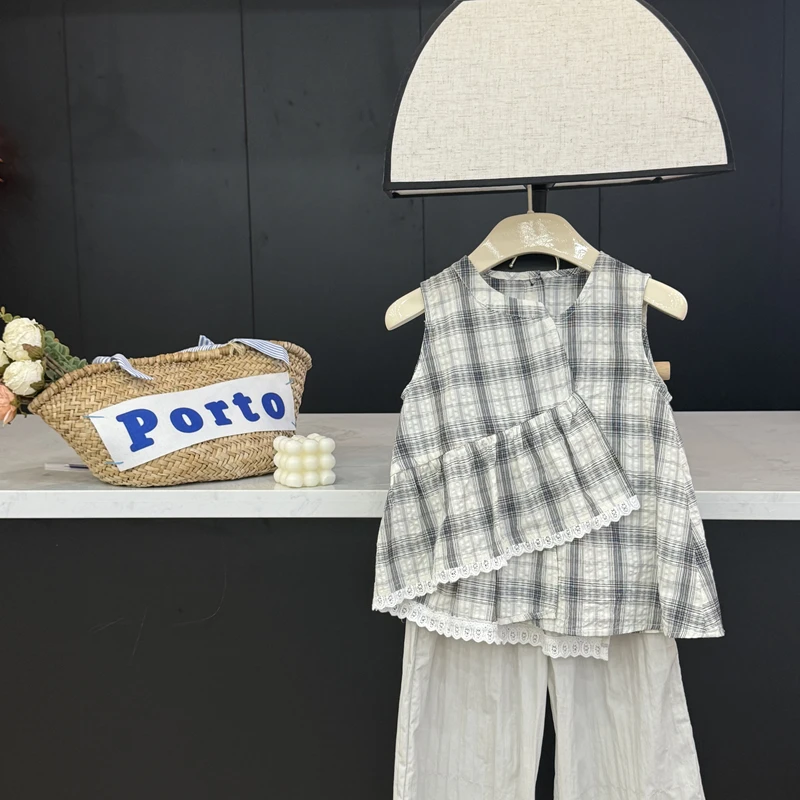 【现货】leomama女童格纹无袖衬衫童装夏季无袖娃娃衫洋气百搭上衣