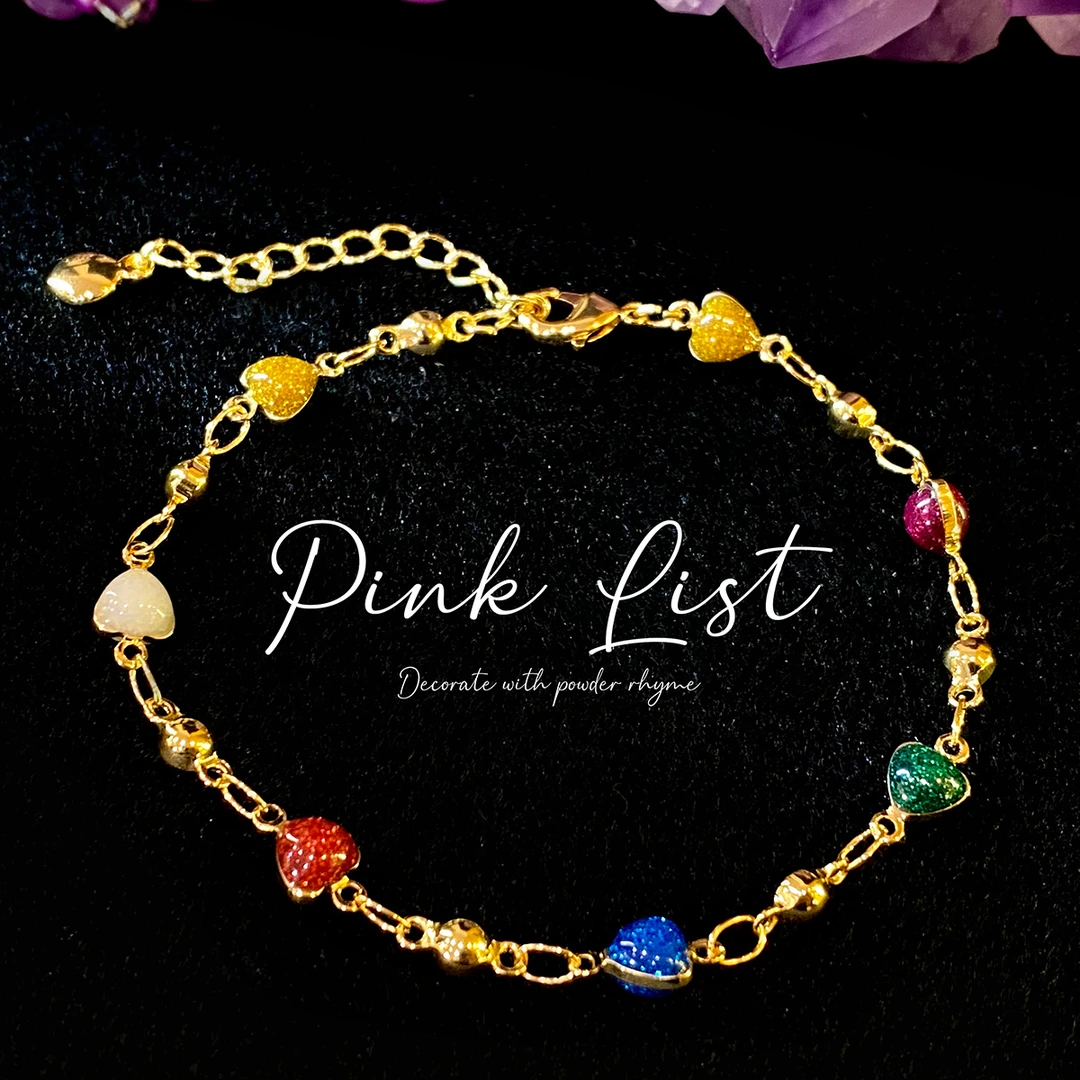 铜合金亚克力手链 镀K真金 迪拜撤柜款 几何爱心合金手链 A544