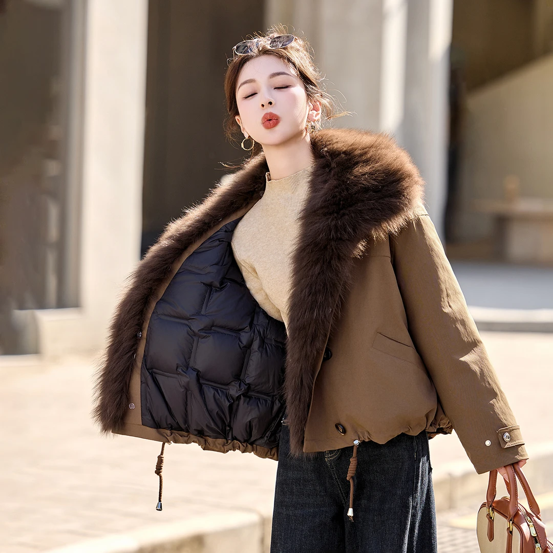 大毛领羽绒派克服外套女2025冬新款小个子百搭洋气加厚保暖羽绒服