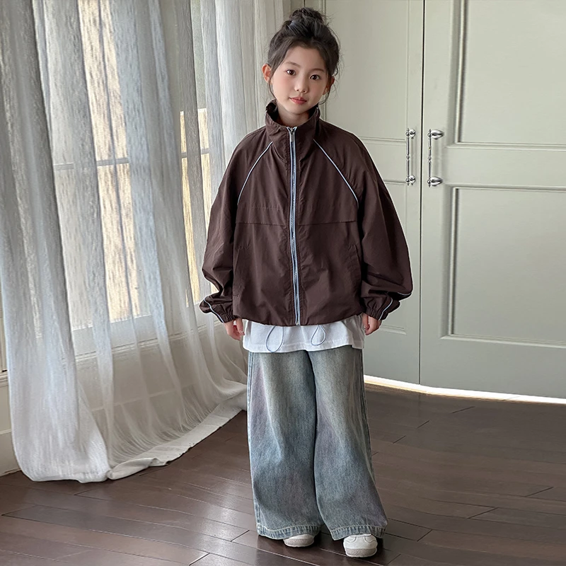 韩国童装女童夹克衫外套秋装新款洋气儿童秋季拼色超好看外套上衣