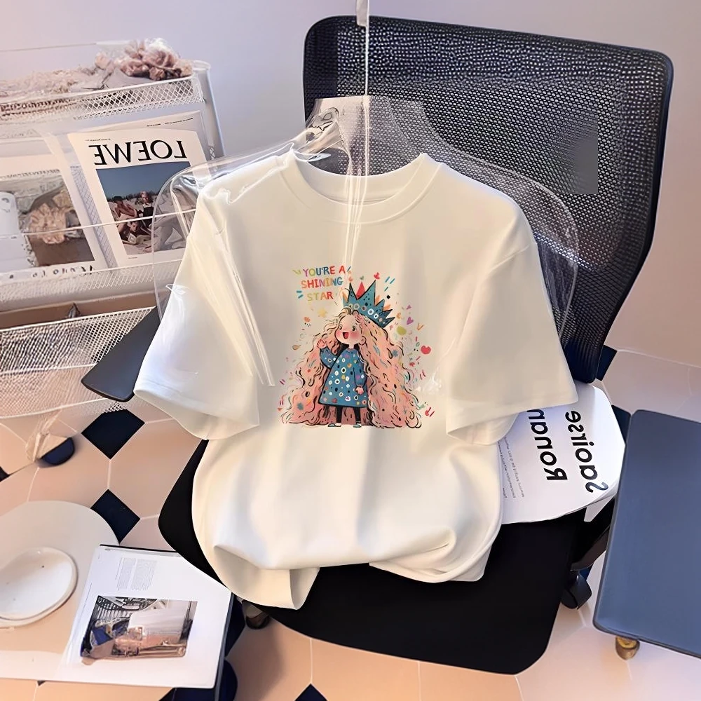 白色纯棉短袖t恤女2025夏季新款爆款小女孩百搭ins潮洋气大码上衣