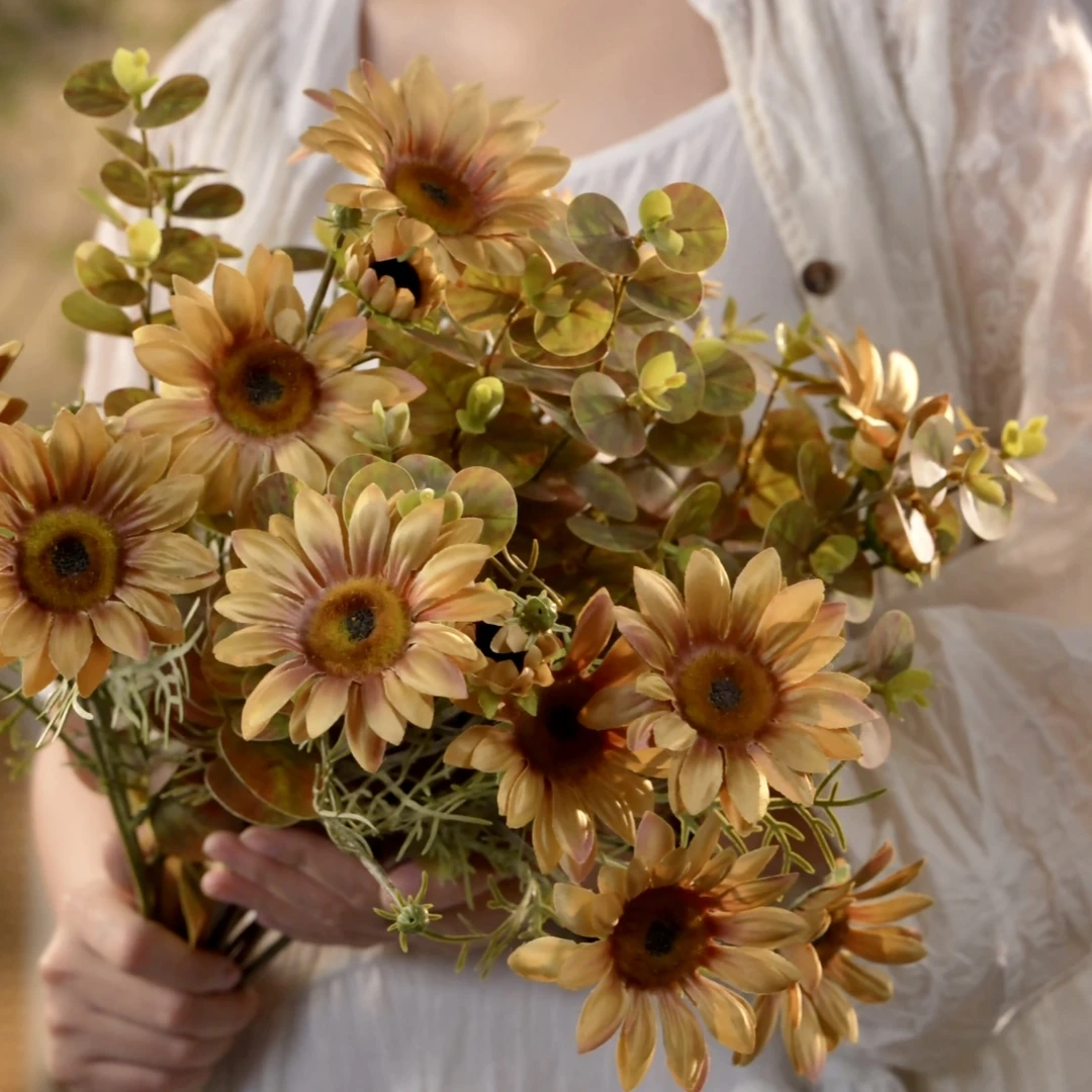 油画向日葵 高级感 秋色系 低饱和度 打卡 诧寂风 仿真花