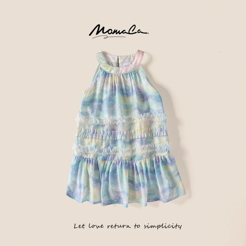 MOMOCO一秒入夏女童新款宝宝气质亮片油画挂脖连衣裙77630470039