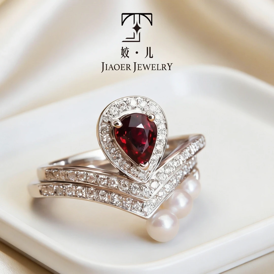 【姣儿珠宝】PT950铂金1.03ct红宝石36.7分钻石akoya珍珠戒指