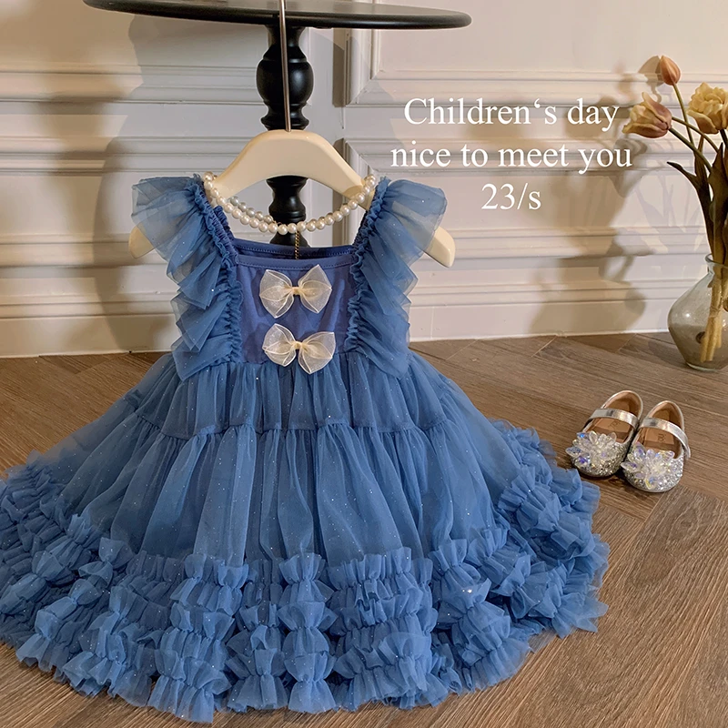 【本妈】“蓝色大海的传说”女童蝴蝶结夏季网纱蓬蓬裙YH63342 35