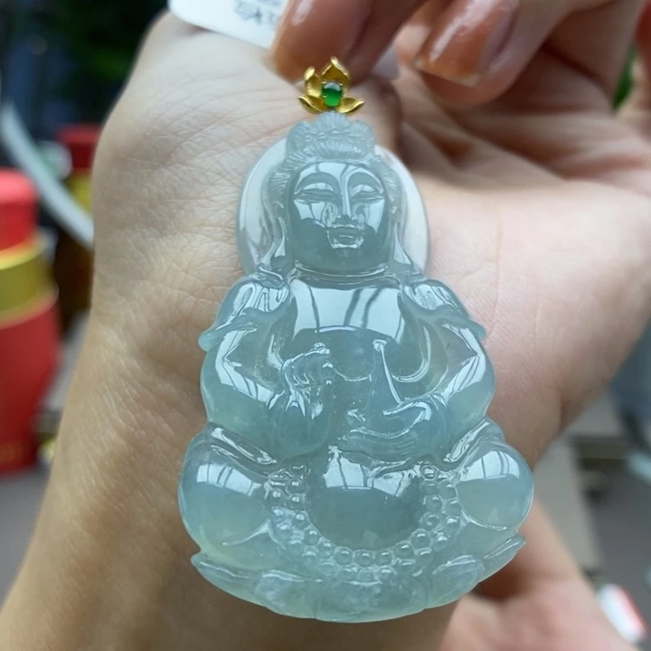 翡翠18K金镶嵌颈饰吊坠6